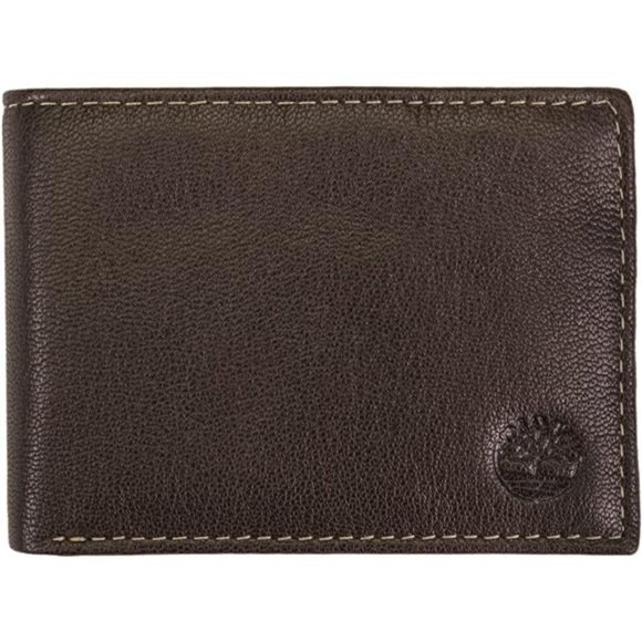 MEN'S Leather RFID Blocking Passcase Security Wallet Brown